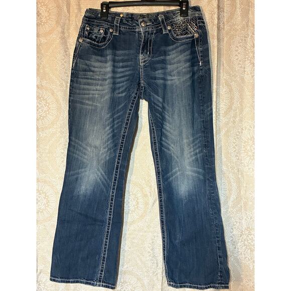 Miss Me Jeans Size 30 Mid Rise Easy Boot Embellished Stretch ripped - Picture 1 of 10